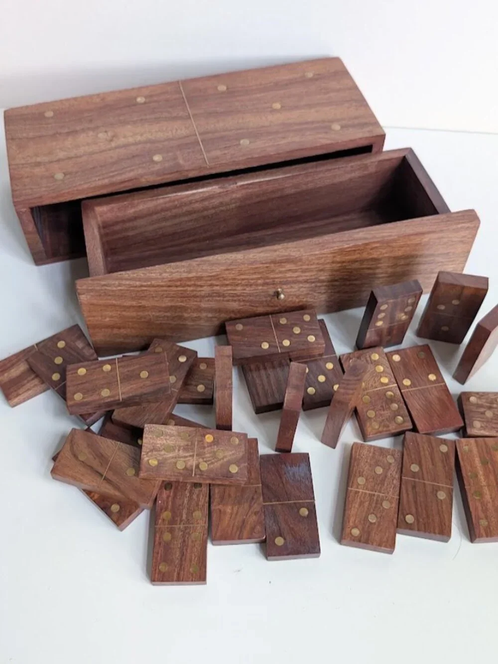 West Elm Handcrafted Brass Inlay Domino Game & Storage Box